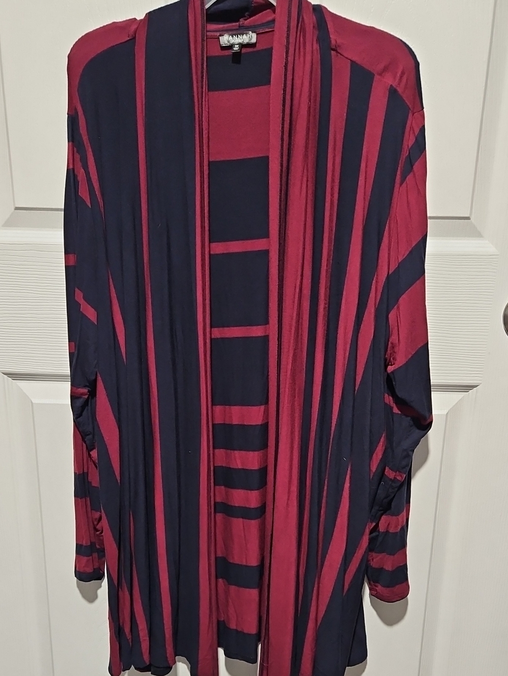 Lularoe Women’s Open Front Striped Cardigan - Maroon & Navy
